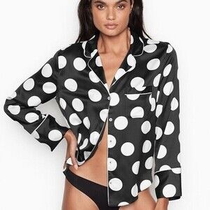 VICTORIA'S SECRET Afterhours Satin Sleep Top Sz S Black/White Made in Indonesia.